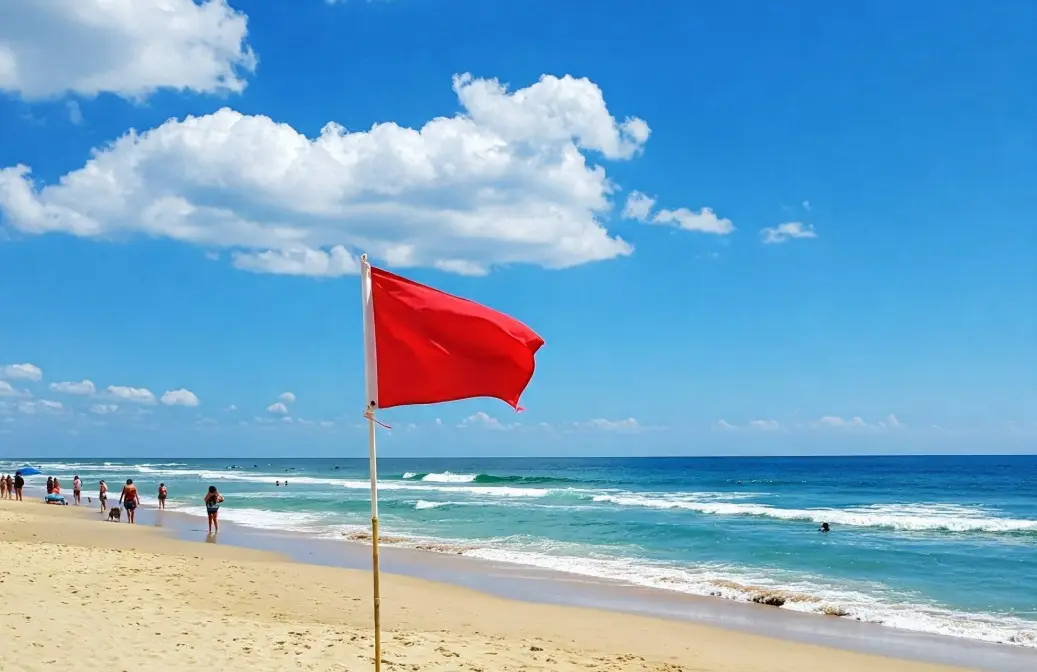 Elementos de Protección Civil y salvavidas en una playa de Compostela, Nayarit.
